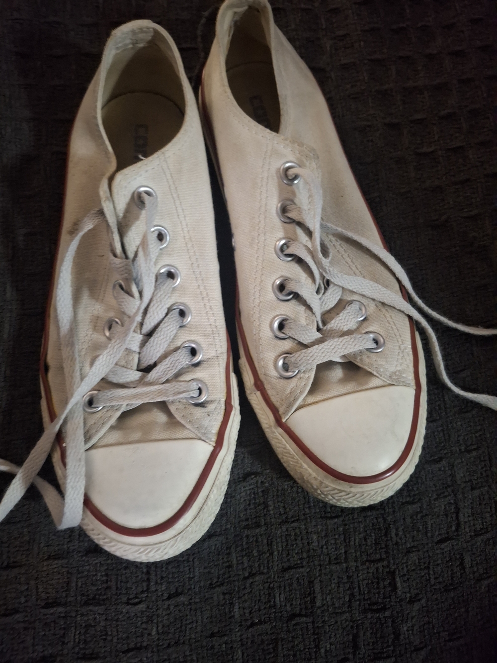 Low-Top Canvas Sneakers in Beige with Red Accent